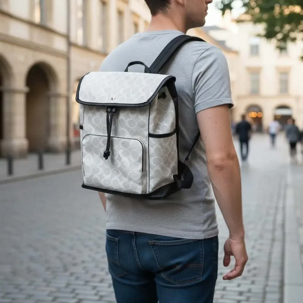 Designer Inspired White Black and Gray Patterned Backpack